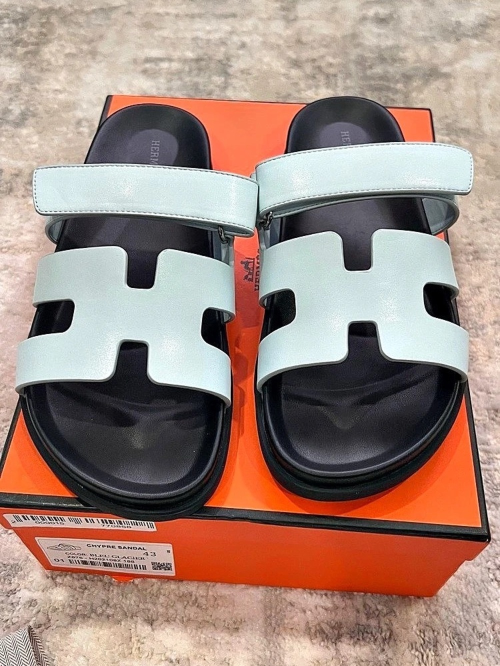 Hermès Chypre Sandal Blue & Black EU 37 NWT